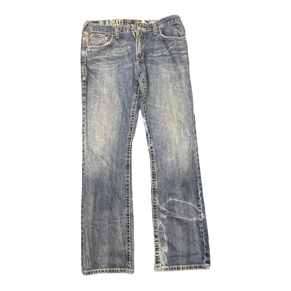 Ariat M6 men denim blue jeans 35x36 low rise straight boot cut light wash slim